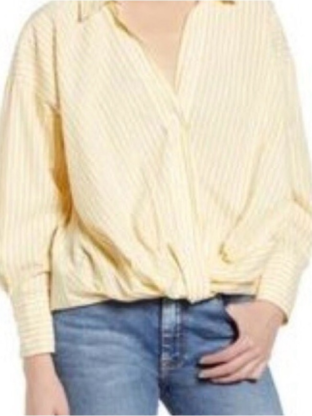 Stateside twist front Yellow and White Striped Button-Down Top